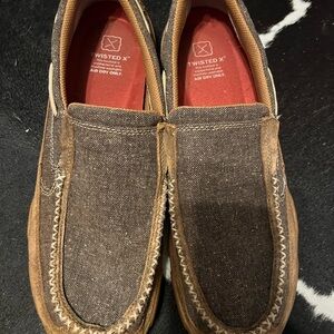 Twisted X Men's Brown Canvas Slip-On Loafers with Red Insole